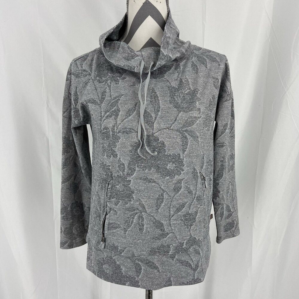 Talbots Pullover Sweater Gray Floral Long Sleeve Cowl Neck Pocket Size S p